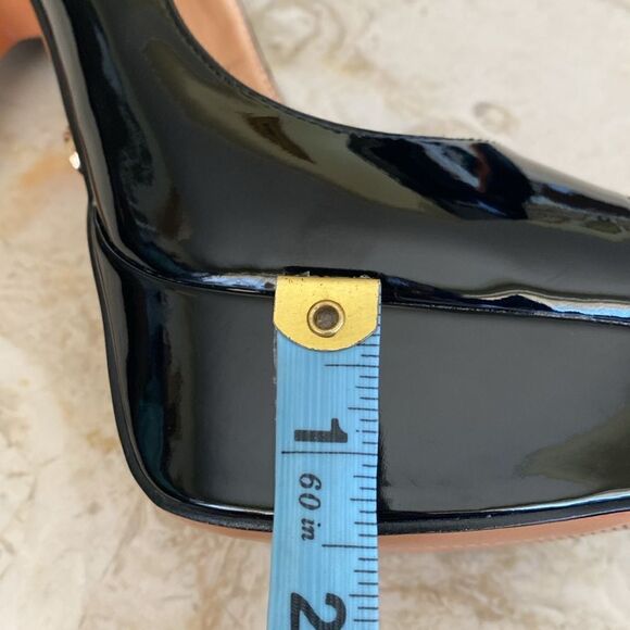 Petit Cadeaux Platform Peep Toe 5” Stiletto Heels Black Patent & Red - As New - Picture 13 of 16
